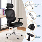 Chaise de bureau ergonomique à dossier haut en maille, noire/grise pour 1 personne