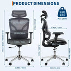 Chaise de bureau ergonomique à dossier haut en maille, noire/grise pour 1 personne