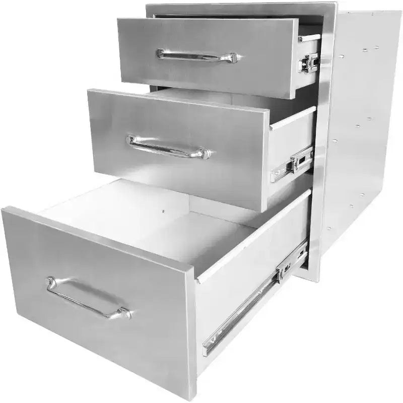 Acekool Outdoor Kitchen Drawers 16 W x 21 H x 23 D, Stainless Steel 3-Drawer BBQ Dresser with Grooved Handle for Patio Island