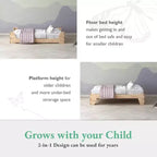 Lit de sol et lit surélevé 2-en-1 pour enfant en bois naturel / blanc, 1 enfant