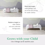 Lit de sol et lit surélevé 2-en-1 pour enfant en bois naturel / blanc, 1 enfant