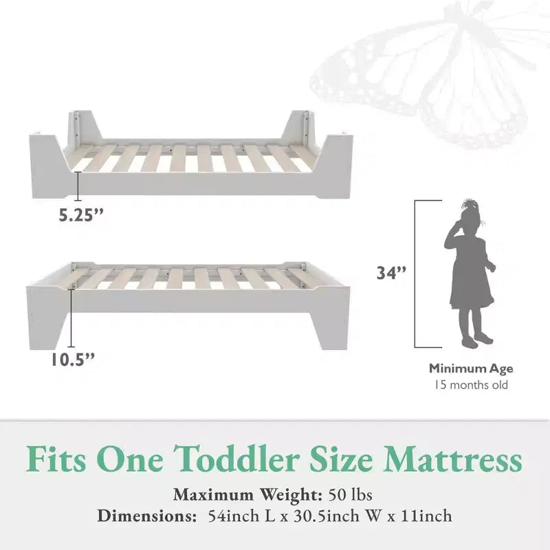 Lit de sol et lit surélevé 2-en-1 pour enfant en bois naturel / blanc, 1 enfant