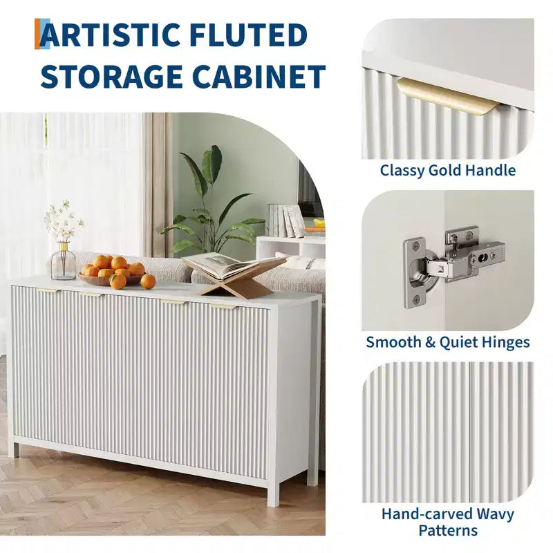 Buffet 4 portes Chêne / Blanc avec étagères réglables – 1 Unité
