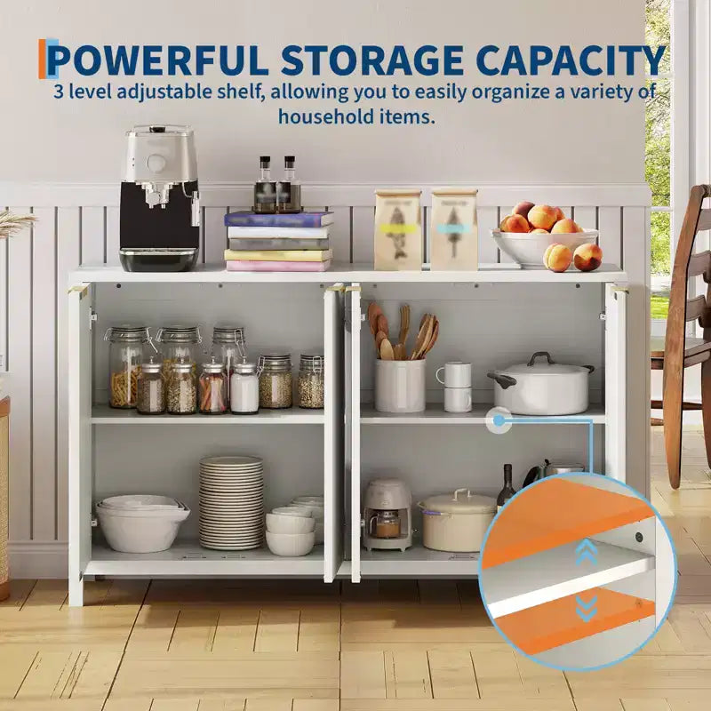Buffet 4 portes Chêne / Blanc avec étagères réglables – 1 Unité