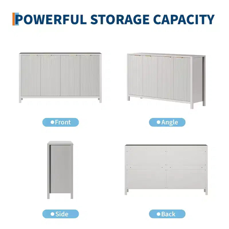 Buffet 4 portes Chêne / Blanc avec étagères réglables – 1 Unité