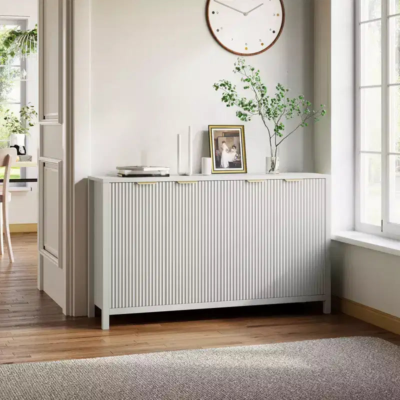 Buffet 4 portes Chêne / Blanc avec étagères réglables – 1 Unité