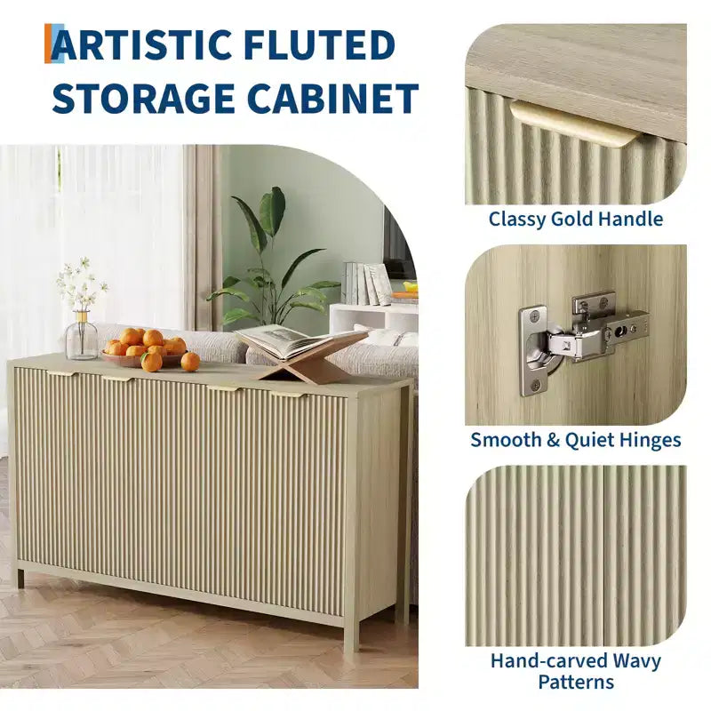 Buffet 4 portes Chêne / Blanc avec étagères réglables – 1 Unité