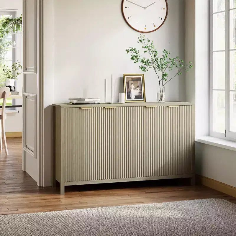 Buffet 4 portes Chêne / Blanc avec étagères réglables – 1 Unité