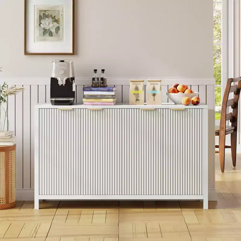 Buffet 4 portes Chêne / Blanc avec étagères réglables – 1 Unité