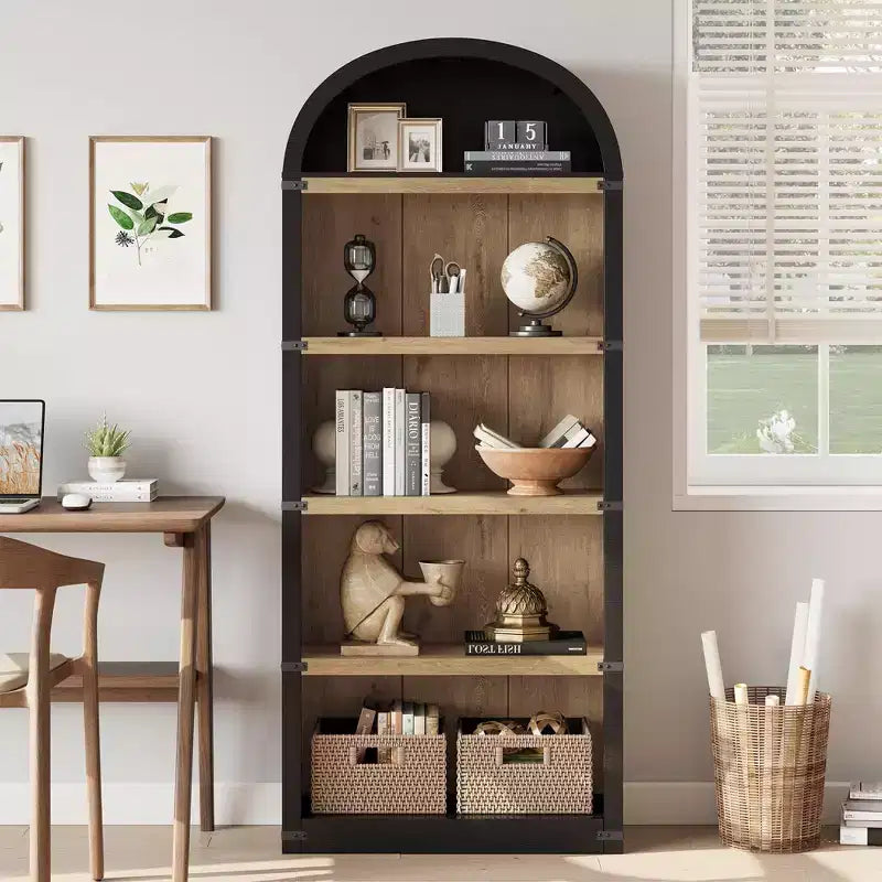 Étagère à 5 niveaux arquée, Noir/Brun/Blanc, Simple, 182 cm de hauteur