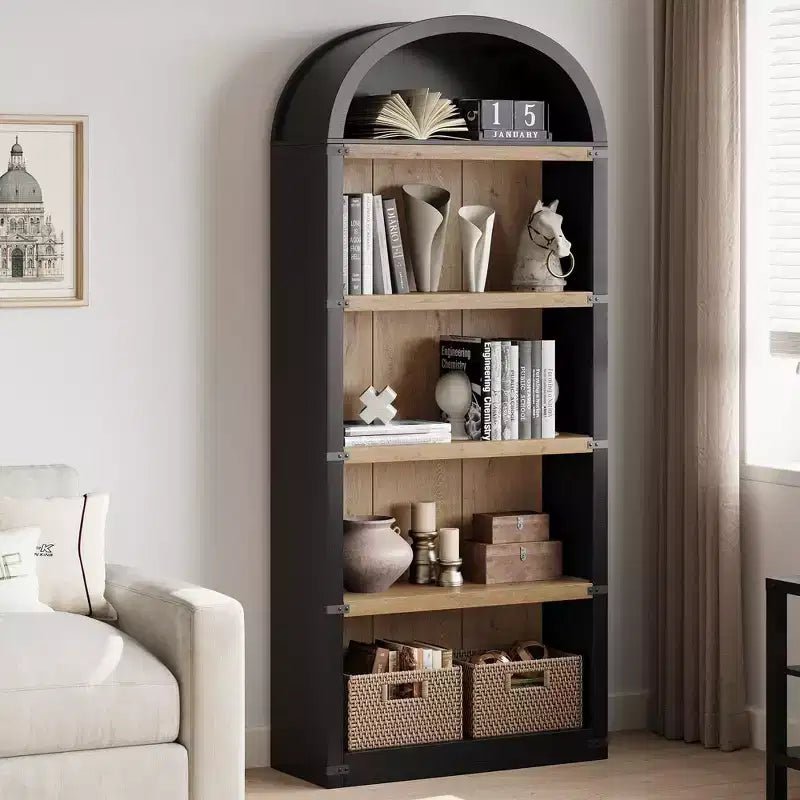 Étagère à 5 niveaux arquée, Noir/Brun/Blanc, Simple, 182 cm de hauteur