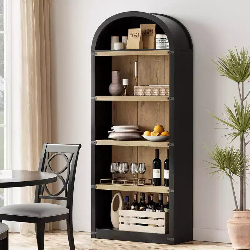 Étagère à 5 niveaux arquée, Noir/Brun/Blanc, Simple, 182 cm de hauteur