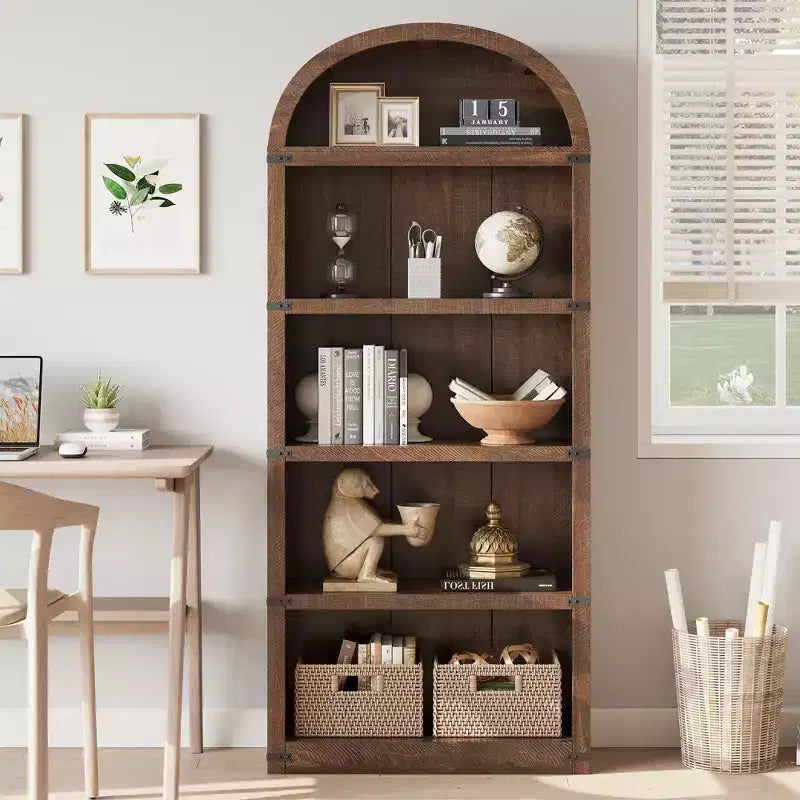 Étagère à 5 niveaux arquée, Noir/Brun/Blanc, Simple, 182 cm de hauteur
