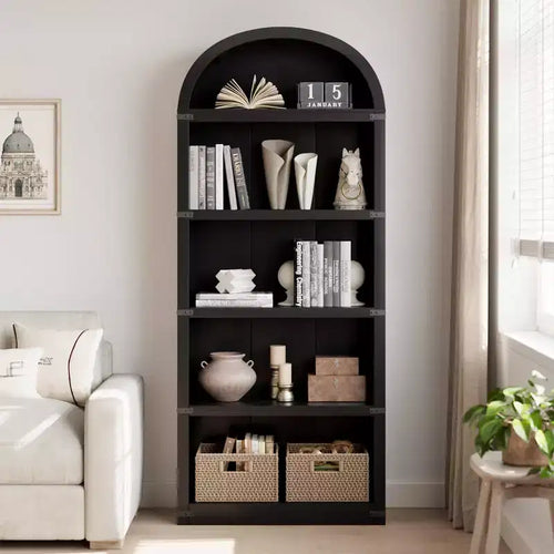 Étagère à 5 niveaux arquée, Noir/Brun/Blanc, Simple, 182 cm de hauteur