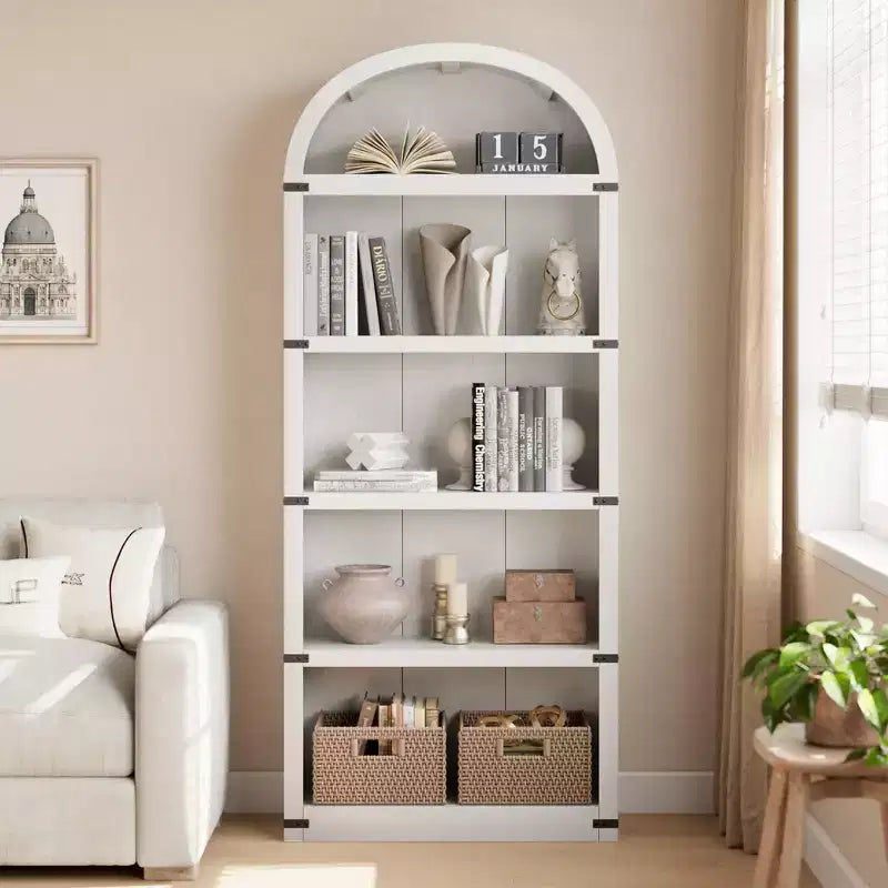 Étagère à 5 niveaux arquée, Noir/Brun/Blanc, Simple, 182 cm de hauteur