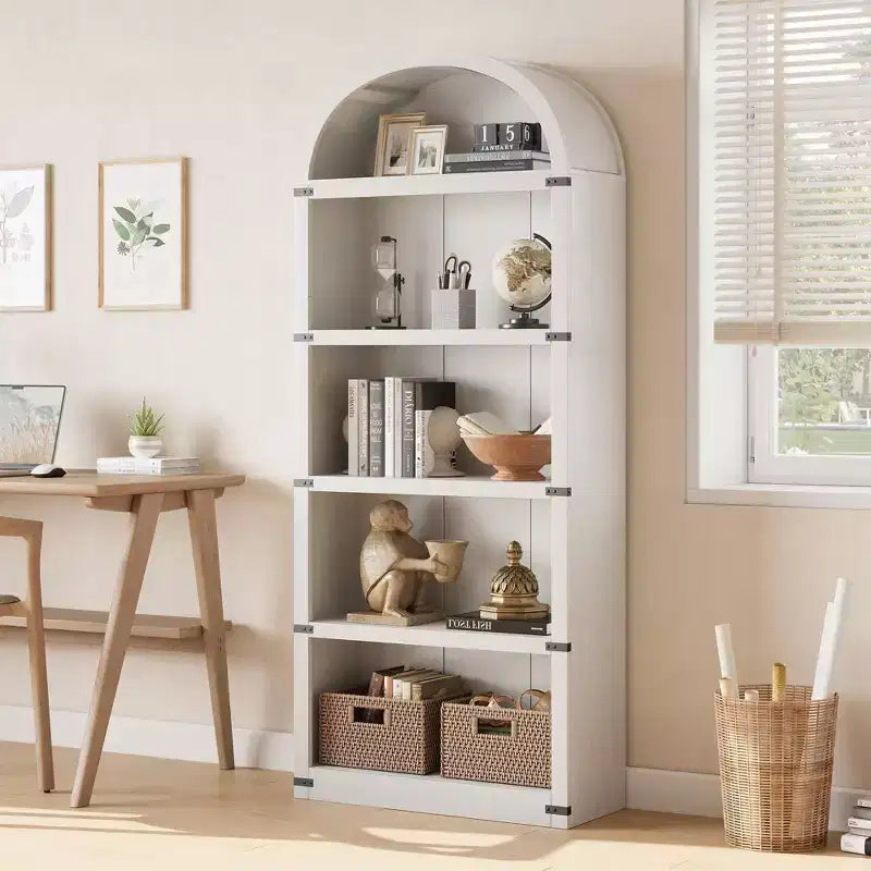 Étagère à 5 niveaux arquée, Noir/Brun/Blanc, Simple, 182 cm de hauteur