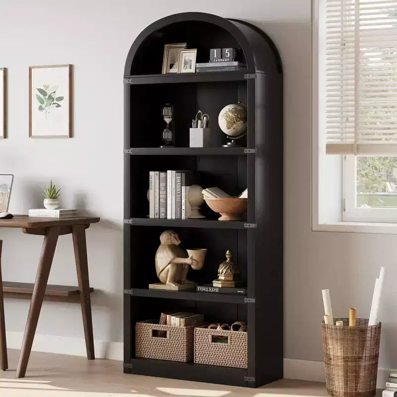 Étagère à 5 niveaux arquée, Noir/Brun/Blanc, Simple, 182 cm de hauteur