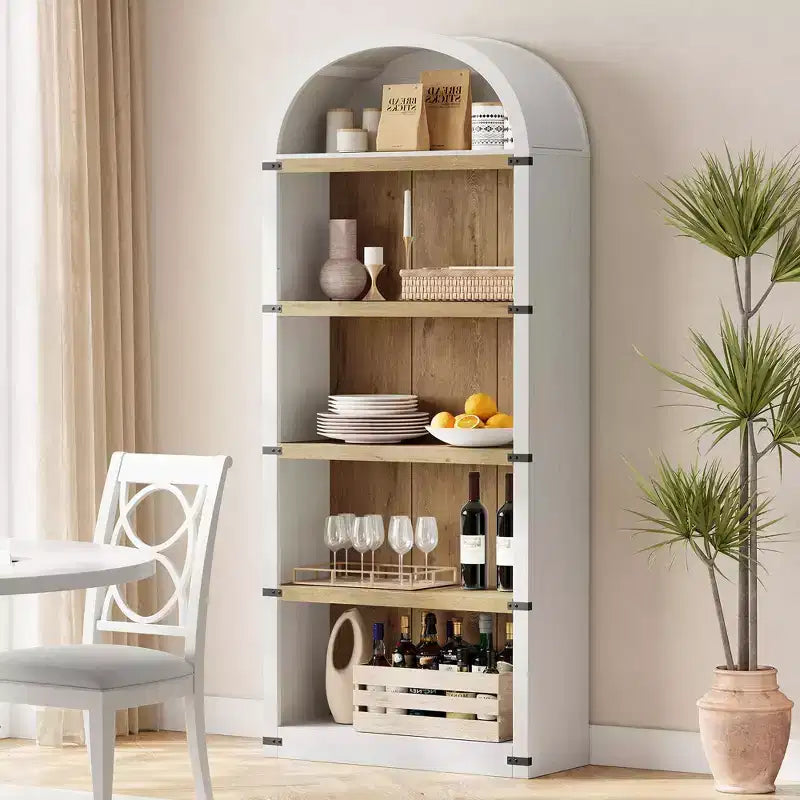 Étagère à 5 niveaux arquée, Noir/Brun/Blanc, Simple, 182 cm de hauteur