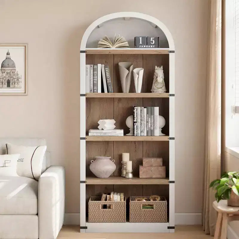 Étagère à 5 niveaux arquée, Noir/Brun/Blanc, Simple, 182 cm de hauteur