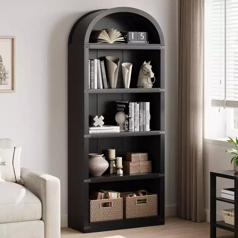 Étagère à 5 niveaux arquée, Noir/Brun/Blanc, Simple, 182 cm de hauteur