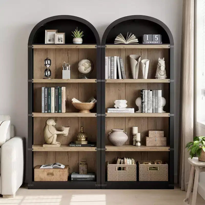 Étagère à 5 niveaux arquée, Noir/Brun/Blanc, Simple, 182 cm de hauteur