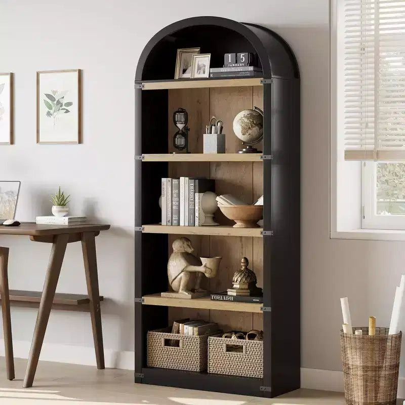 Étagère à 5 niveaux arquée, Noir/Brun/Blanc, Simple, 182 cm de hauteur