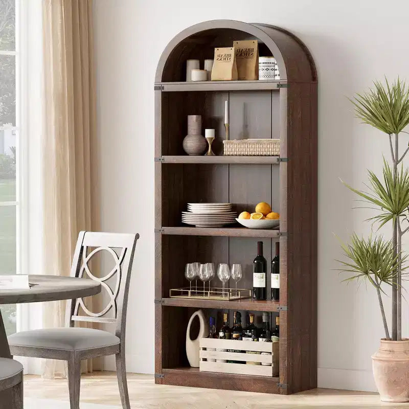 Étagère à 5 niveaux arquée, Noir/Brun/Blanc, Simple, 182 cm de hauteur
