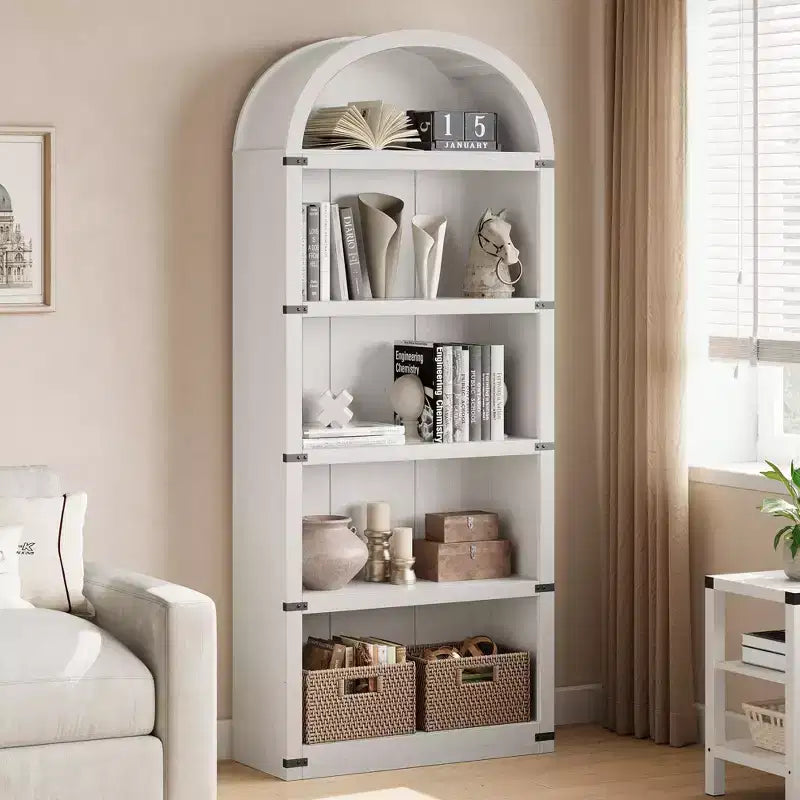 Étagère à 5 niveaux arquée, Noir/Brun/Blanc, Simple, 182 cm de hauteur