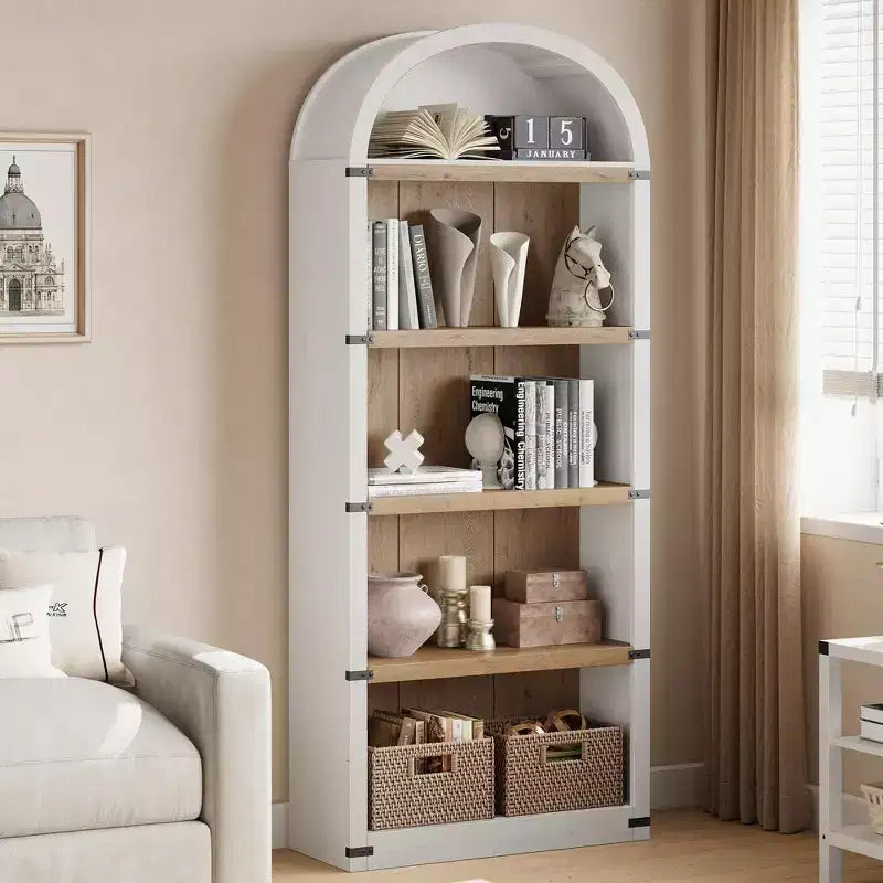 Étagère à 5 niveaux arquée, Noir/Brun/Blanc, Simple, 182 cm de hauteur