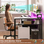 Bureau d'angle en L noir/marron/gris foncé/blanc/gris clair avec station de charge, tiroirs pour dossiers et étagères – 1 personne