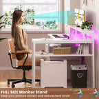 Bureau d'angle en L noir/marron/gris foncé/blanc/gris clair avec station de charge, tiroirs pour dossiers et étagères – 1 personne