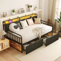Zevemomo Twin Daybed with 2 Storage Drawers, LED Lights & Upholstered Headboard, Steel Slat Support Metal Frame for Living Room & Bedroom, Black