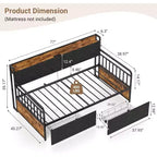 Lit de repos rembourré noir jumeau avec lumières LED et 2 tiroirs de rangement, pour 1 personne