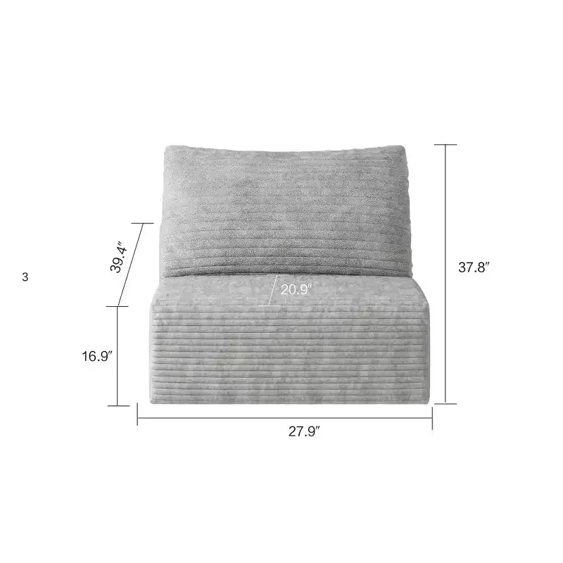 Fauteuil d'appoint en velours côtelé gris, rembourré, 1 place