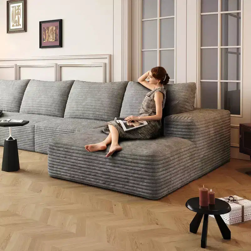 Fauteuil d'appoint en velours côtelé gris, rembourré, 1 place