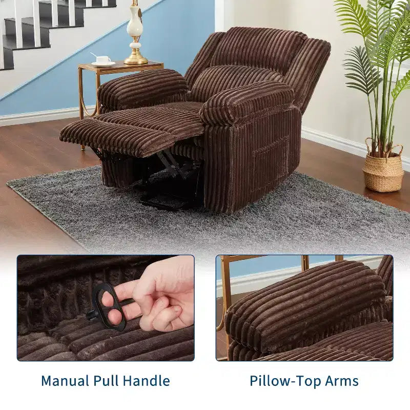 Fauteuil inclinable manuel en velours côtelé avec accoudoirs, simple, plusieurs coloris