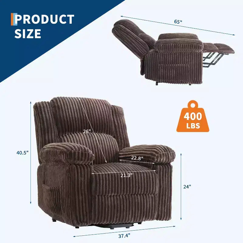 Fauteuil inclinable manuel en velours côtelé avec accoudoirs, simple, plusieurs coloris