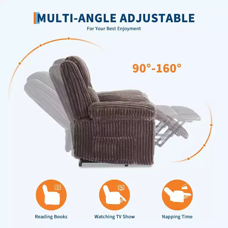 Fauteuil inclinable manuel en velours côtelé avec accoudoirs, simple, plusieurs coloris