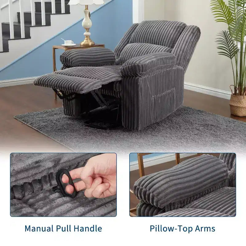 Fauteuil inclinable manuel en velours côtelé avec accoudoirs, simple, plusieurs coloris