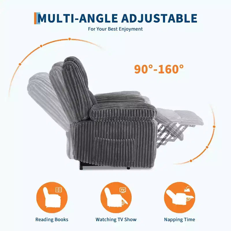 Fauteuil inclinable manuel en velours côtelé avec accoudoirs, simple, plusieurs coloris