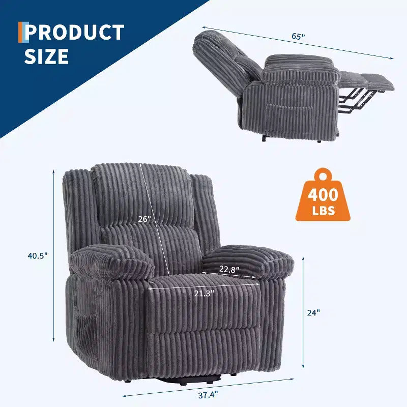 Fauteuil inclinable manuel en velours côtelé avec accoudoirs, simple, plusieurs coloris