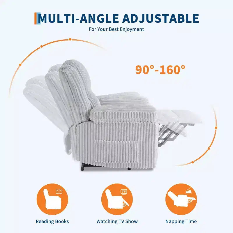 Fauteuil inclinable manuel en velours côtelé avec accoudoirs, simple, plusieurs coloris