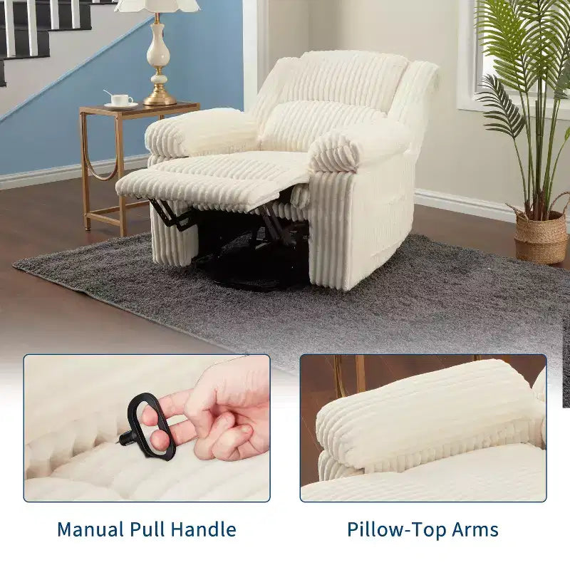 Fauteuil inclinable manuel en velours côtelé avec accoudoirs, simple, plusieurs coloris