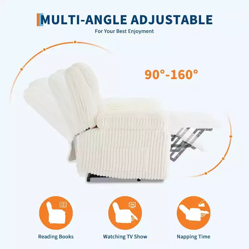 Fauteuil inclinable manuel en velours côtelé avec accoudoirs, simple, plusieurs coloris