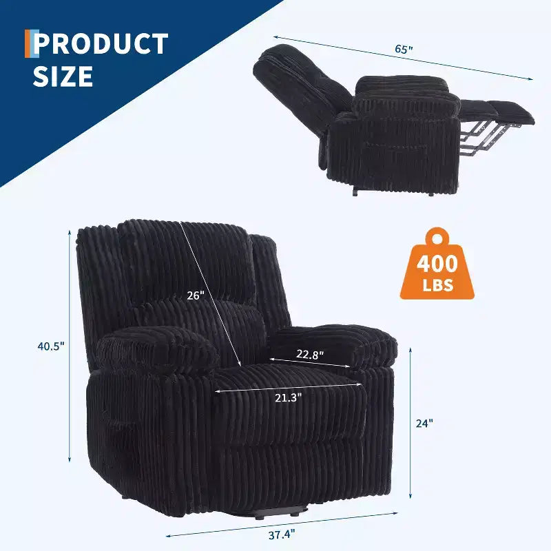 Fauteuil inclinable manuel en velours côtelé avec accoudoirs, simple, plusieurs coloris