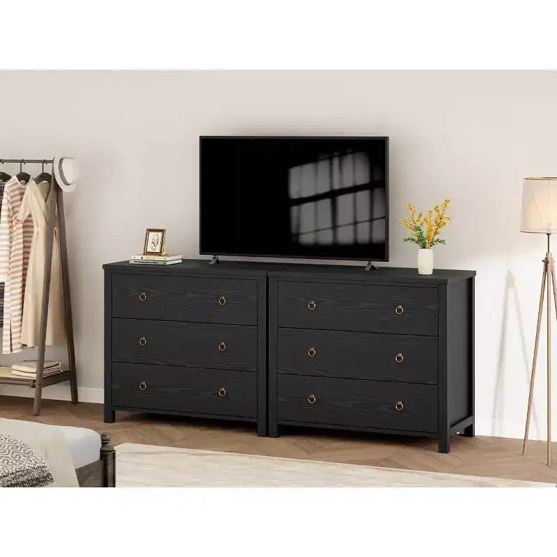 Commode en bois noir, 3/6/7 tiroirs, 54 po de large
