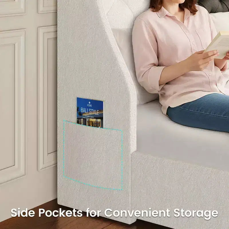 Cadre de lit plateforme rembourré avec tiroirs de rangement, lumières LED et station de recharge – Noir / Gris / Blanc, Simple / Double / Queen, 1 personne