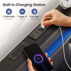 Cadre de lit plateforme rembourré avec tiroirs de rangement, lumières LED et station de recharge – Noir / Gris / Blanc, Simple / Double / Queen, 1 personne