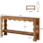 Console à 2 niveaux de 160 cm avec pieds festonnés, marron foncé/marron clair