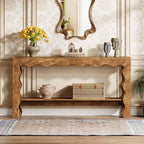 Console à 2 niveaux de 160 cm avec pieds festonnés, marron foncé/marron clair